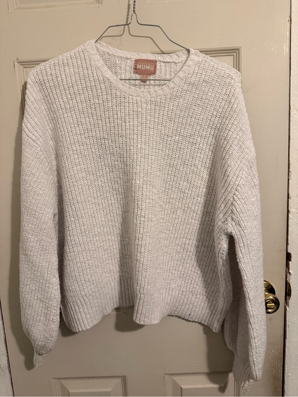 Show Me Your MuMu White Ribbed Crewneck Turtleneck-Style Sweater